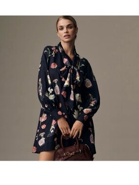 Navy Floral Tie-Neck Mini Dress